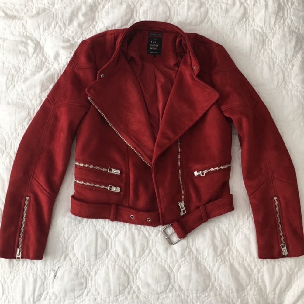 Zara Suede Leather Moto Biker Jacket w Belt